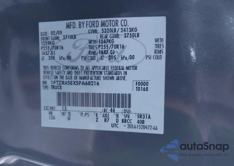 2005 Ford Ranger Edge/Fx4 Level Ii/Fx4 Off-Road/Xlt из США, поврежденный, VIN 1FTZR45EX5PA68216